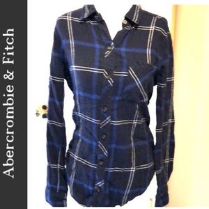 Soft blue plaid button down shirt